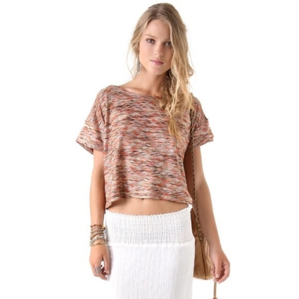 Free People Rainbow Wave Boxy Crop Top Tee Blouse